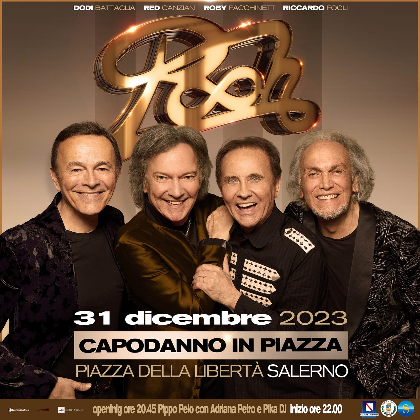 Capodanno 2024 a Salerno in Piazza della Libertà. Confermato il concerto dei Pooh: presenteranno Pippo Pelo ed Adriana Petro.